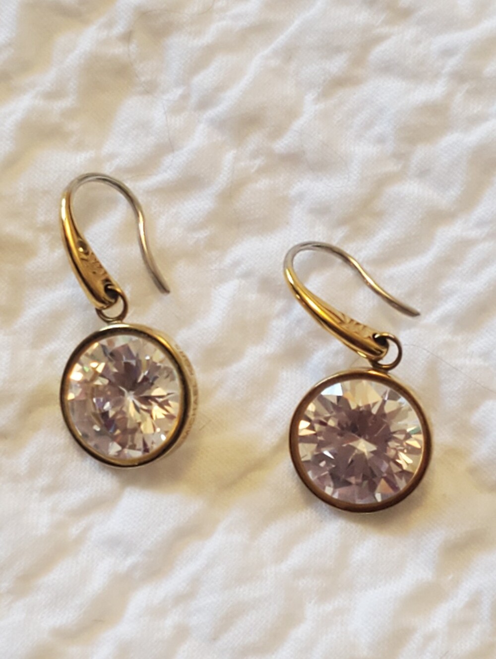 Michael Kors Gold-Tone Bezzel Set Clear Crystal Drop Earrings